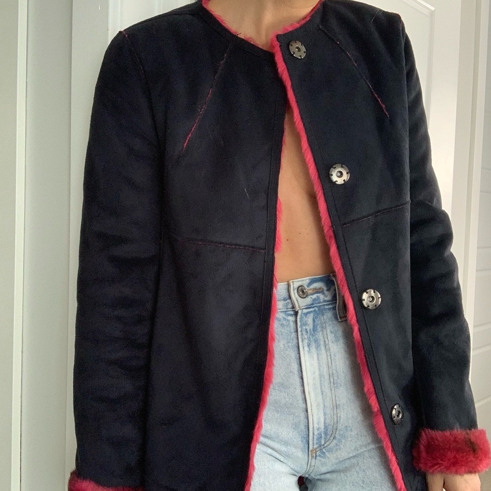 Save The Queen Eco Shearling Jacket Black Small - Picture 10 of 14